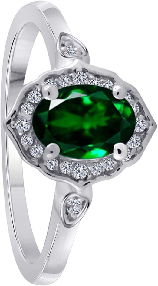 Aonejewelry 0.85 Carat Oval Shape Created Emerald And Diamond Ring In 10K Solid Rose, White & Yellow Gold, Best Valentinesday Gift