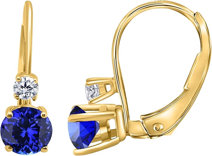 Gemstone & Diamond Leverback Earring for Women| 14K Rose,White & Yellow Gold 1.10 Carat 4 Stone Round Cut Prong Setting Genuine Diamond Wedding Jewelry Collection
