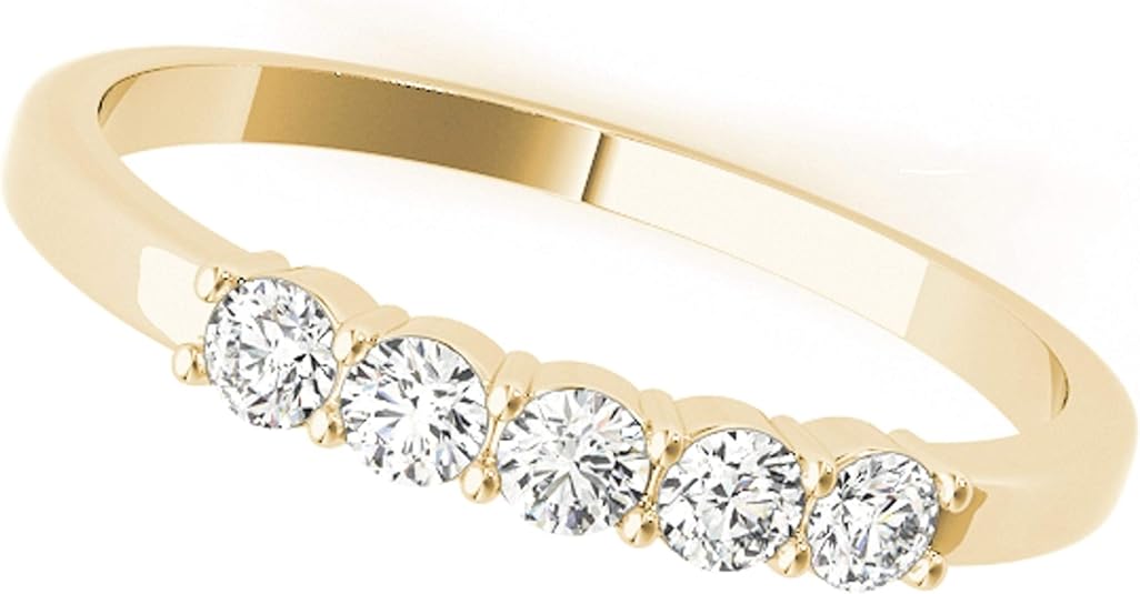 AoneJewelry Five Stone 0.25 Carat Diamond Engagement Wedding Band In 10K Solid Rose, White & Yellow Gold, Best Valentinesday Gift