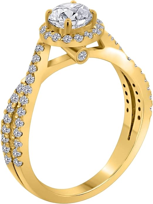 1.00 Carat 14K Solid Yellow Gold Diamond Halo Engagement Ring, Best Valentinesday Gift