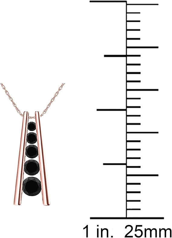 1.00 Carat 5 Stone Natural Black Diamond Straight Bar Design Pendant Necklace For Woman Crafted In 10k Rose White And Yellow Gold With 18" Gold Plated Over 925 Sterling Silver Box Chain
