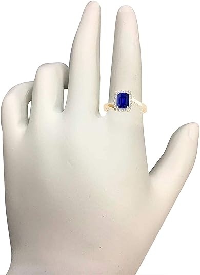 Aonejewelry 10K 1.00 Carat Created Emerald Shape Sapphire And Diamond Ring In Solid Rose, White & Yellow Gold, Best Valentinesday Gift