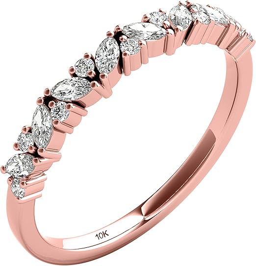 AoneJewelry 0.50 Cttw Marquise & Round Shape Lab-grown White Diamond Wedding Band made in 10K Rose, White, Yellow Gold