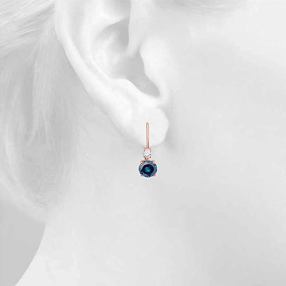 Aonejewelry2 Centre Blue Diamonds & 2 White Diamonds 0.30 Carats Earrings for Women In 14k Rose, White & Yellow Gold Prong-Setting Gemstone Wedding Jewelry Collection