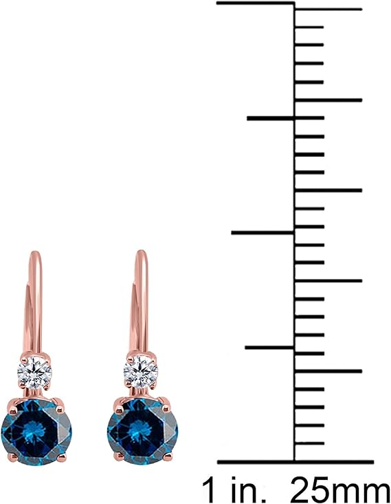 Aonejewelry2 Centre Blue Diamonds & 2 White Diamonds 0.30 Carats Earrings for Women In 14k Rose, White & Yellow Gold Prong-Setting Gemstone Wedding Jewelry Collection