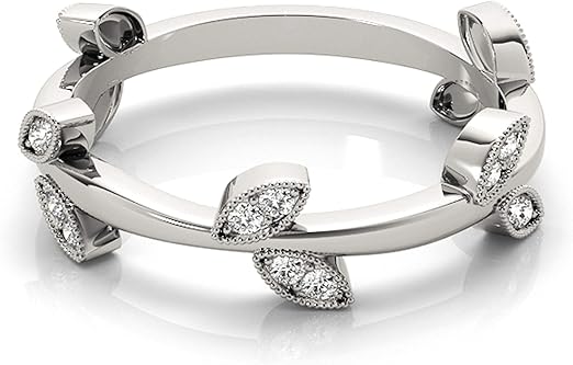 Aonejewelry 0.15 Carat Diamond Leaf Shape Wedding Band In 10K Solid Rose, White & Yellow Gold, Best Valentinesday Gift