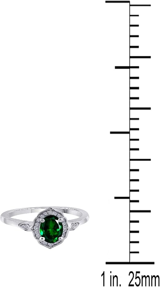 Aonejewelry 0.85 Carat Oval Shape Created Emerald And Diamond Ring In 10K Solid Rose, White & Yellow Gold, Best Valentinesday Gift