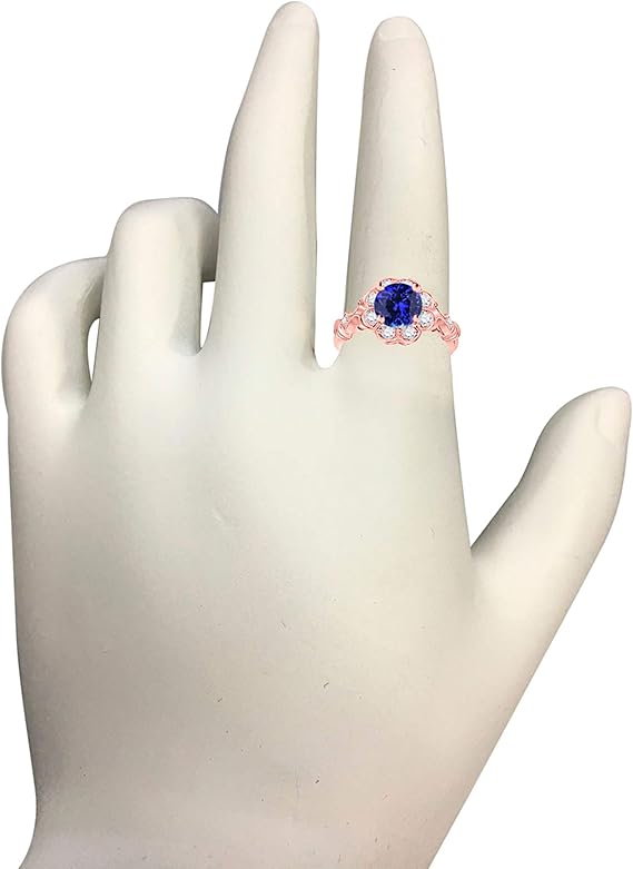 Tanzanite Halo Diamond Ring 1.00 Carat In 10K Solid Rose, White & Yellow Gold (Created Tanzanite), Best Valentinesday Gift