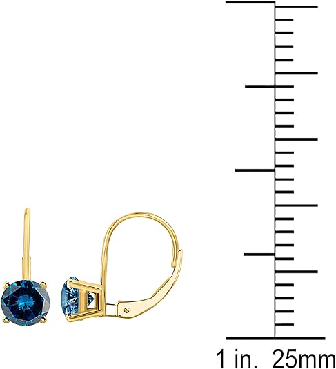 1.00 Carats Round Blue-Diamond Leverback Earrings for Women in 14K Yellow Gold | Prong-Setting Gemstone Wedding Jewelry Collection