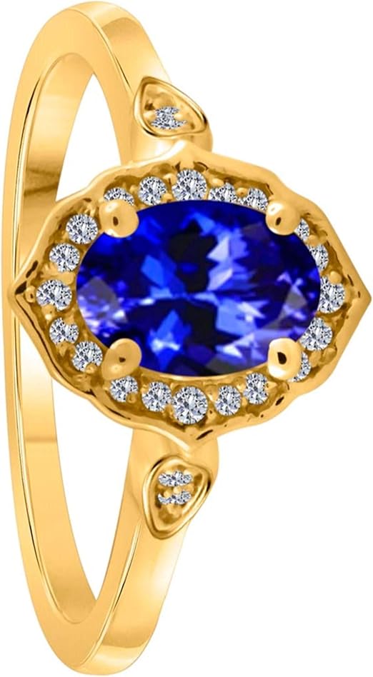 Aonejewelry 0.85 Carat Oval Shape Created Tanzanite And Diamond Ring In 10K Solid Rose, White & Yellow Gold, Best Valentinesday Gift