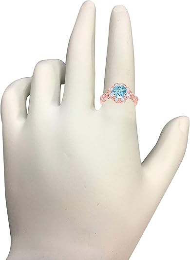 1 Carat Round Shape Natural Aquamarine Gemstone And Halo Diamond Ring In 10K Solid Rose,White & Yellow Gold, Best Valentinesday Gift