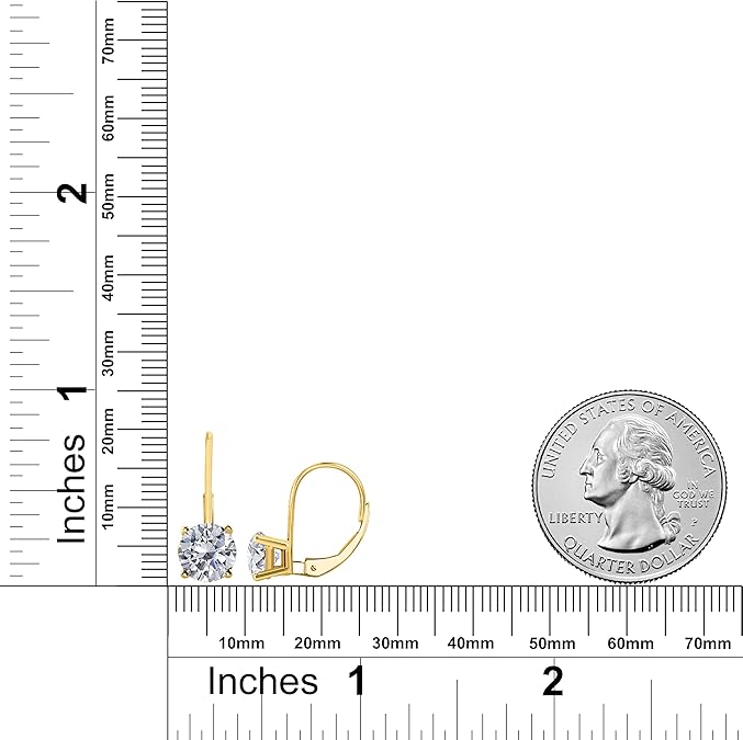 White Diamond Leverback Earring for Women| 14K Yellow Gold 0.20 Carat 2 Stone Round Cut Prong Setting