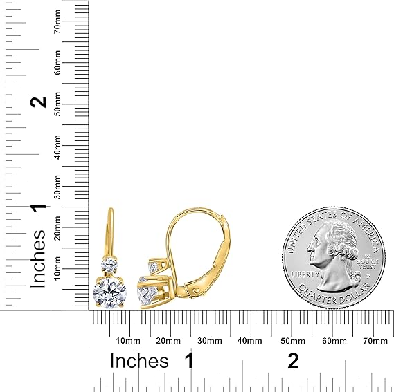 White Diamond Leverback Earring for Women| 14K Rose,White & Yellow Gold 0.75 Carat 4 Stone Round Cut Prong Setting Genuine Diamond Wedding Jewelry Collection