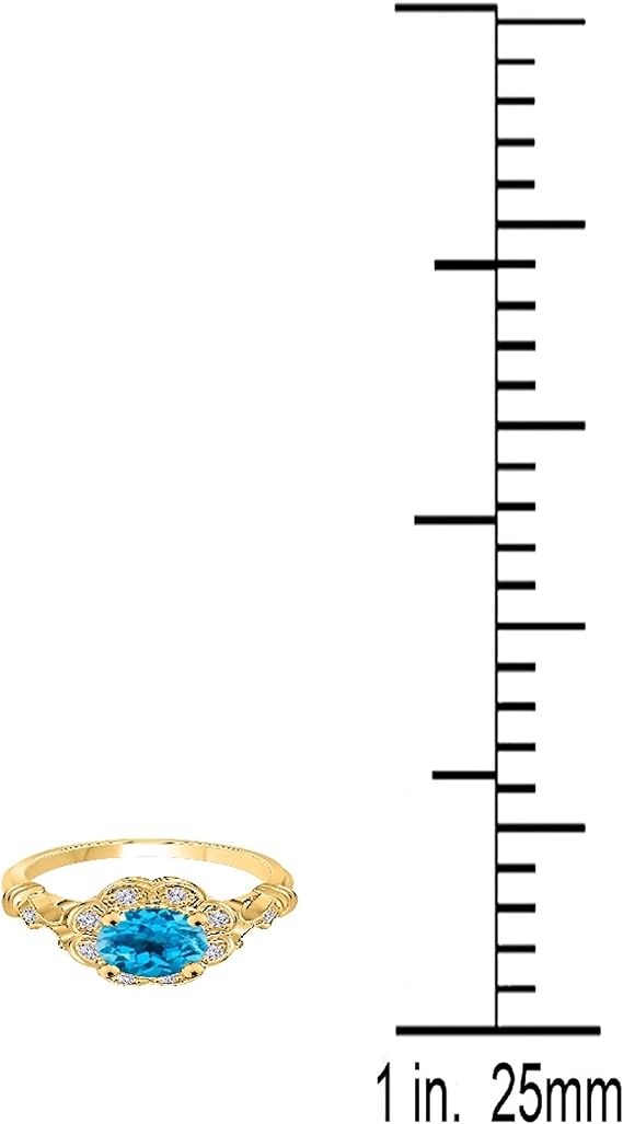 1 Carat Natural Blue-Topaz Gemstone And Halo Diamond Ring In 10K Solid Rose,White & Yellow Gold, Best Valentinesday Gift