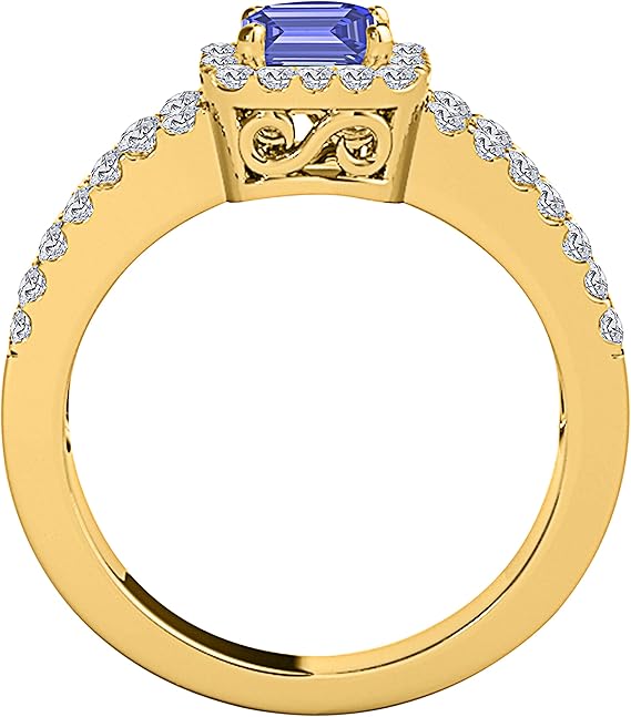 Sapphire Gemstone Engagement Rings for Women |10K Yellow gold 2.1 carat Blue Color Round Cut Prong Setting Genuine Diamond Wedding Jewelry Collection