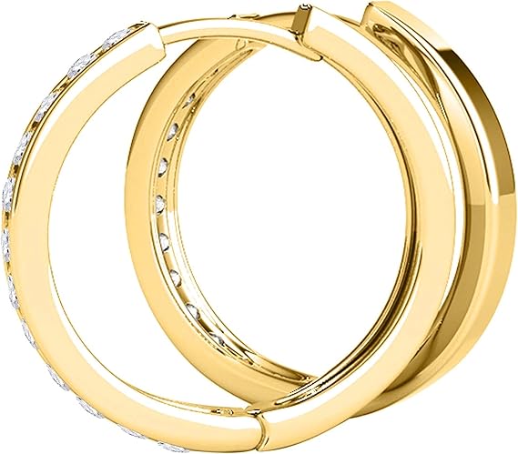 AoneJewelry1/2 Carat Natural Diamond (J-K/ I1-I2) Hoop Earrings for Women In 10K Gold Prong-Setting Gemstone Wedding Jewelry Collection