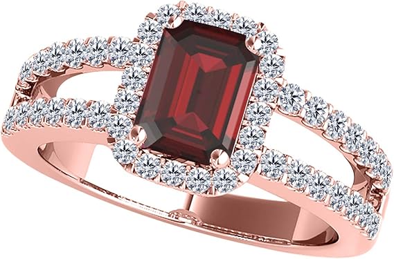Gemstone and Diamond Ring for Women in 10k Solid Rose Gold With 2.00 Cttw (I-J, I1-I2) Natural Garnet And Diamonds, Best Valentinesday Gift