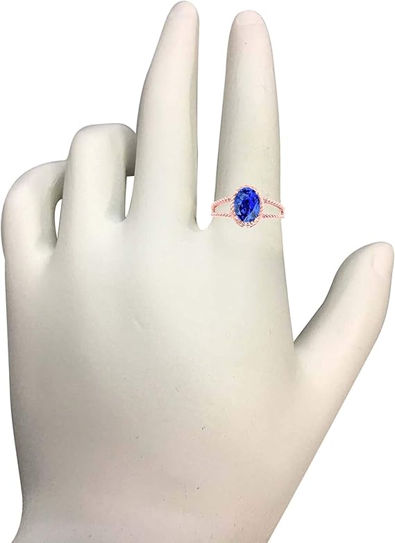 Aonejewelry 1.25 Carat Created Tanzanite Oval Shape Ring In 10K Solid Rose, White & Yellow Gold, Best Valentinesday Gift