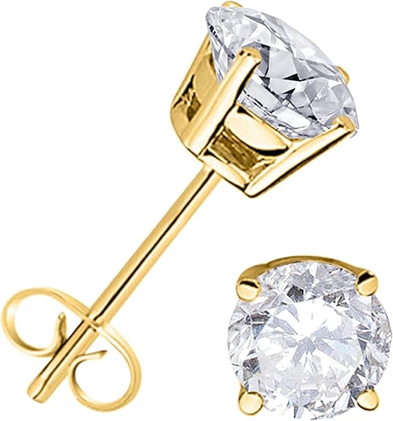 AoneJewelry0.40 CaratsW Round White Diamond Solitaire Stud Earrings for Women In 14K Yellow Gold Prong-Setting Gemstone Wedding Jewelry Collection