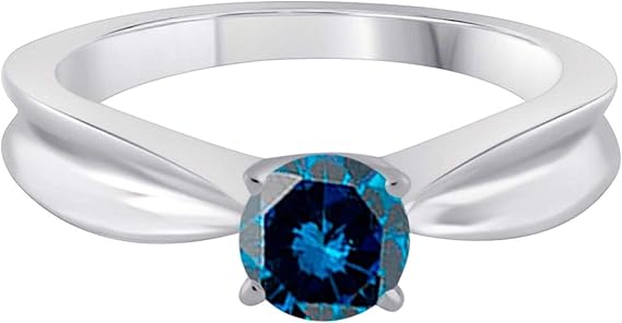 14K 1.00 Carat Solitaire Blue Diamond White, Yellow & Rose Gold Ring, Best Valentinesday Gift