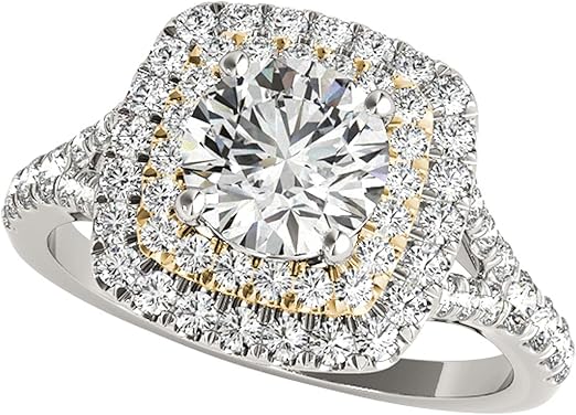 Diamond Halo Engagement Ring For Women 0.75 Carat Brilliant Round Lab Grown Diamond 57 Stone Engagement Aniversary Ring Band In 10K Solid Rose & Yellow Gold By AoneJewelry Collection