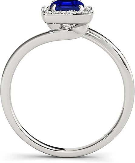 Aonejewelry 10K 1.00 Carat Created Emerald Shape Sapphire And Diamond Ring In Solid Rose, White & Yellow Gold, Best Valentinesday Gift