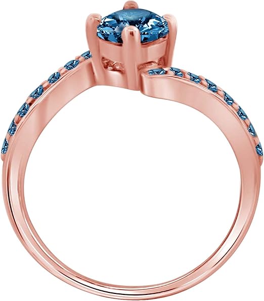 Aonejewelry 0.75 Carat Blue Natural Diamond Ring In 14K Solid Rose, White And Yellow Gold, Best Valentinesday Gift