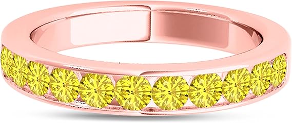 Yellow Diamond Engagement Wedding Band In 14K Rose, White & Yellow Gold Aonejewelry 0.55 Carat 11 Stone Round Cut Channel Setting Jewelry Collection