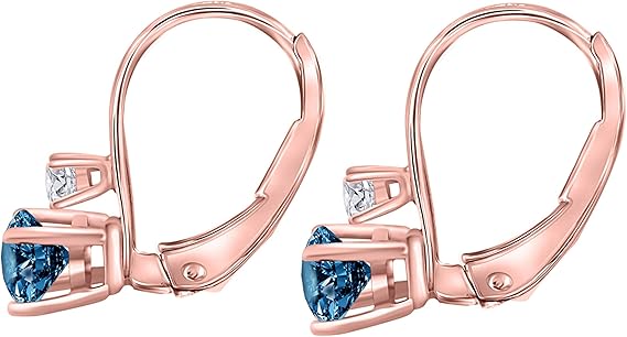 Aonejewelry2 Centre Blue Diamonds & 2 White Diamonds 0.30 Carats Earrings for Women In 14k Rose, White & Yellow Gold Prong-Setting Gemstone Wedding Jewelry Collection