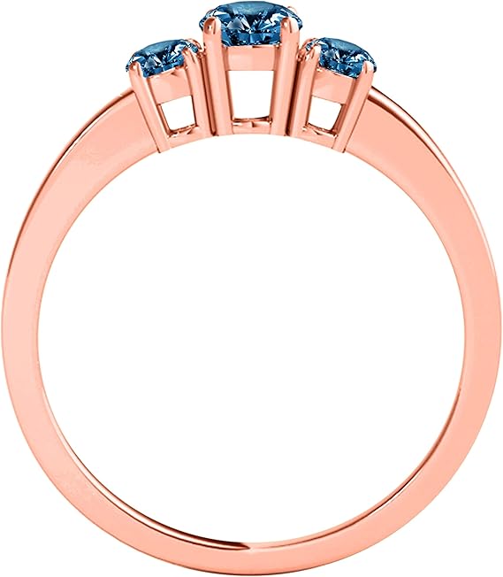 1/2 Carat Natural Blue Diamond Three Stone Ring In 14K Rose, White & Yellow Gold, Best Valentinesday Gift