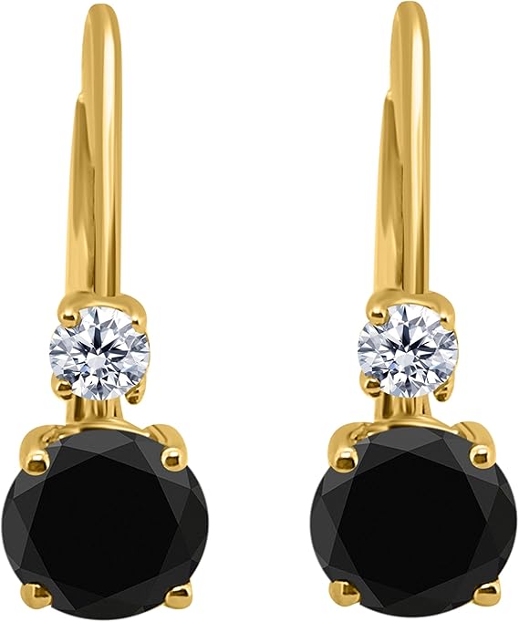 White & Black Diamond Leverback Earring for Women| 14K Rose,White & Yellow Gold 0.50 Carat 4 Stone Round Cut Prong Setting Genuine Diamond Wedding Jewelry Collection