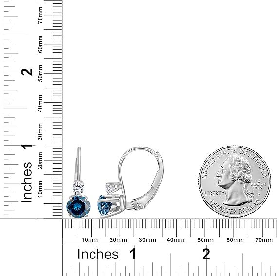 Blue & White Diamond Leverback Earring for Women| 14K Rose,White & Yellow Gold 0.75 Carat 4 Stone Round Cut Prong Setting Genuine Diamond Wedding Jewelry Collection