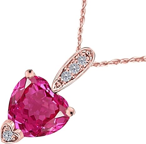 1.15 Carat Heart Shape Gemstone With 4 Side Round White Diamond Design Pendant Necklace For Woman Crafted In 10k Rose Gold With 18" Gold Plated Over 925 Sterling Silver Box Chain