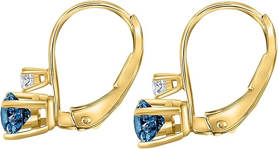 Blue & White Diamond Leverback Earring for Women | 14K Rose, White & Yellow Gold 0.50 Carat 4 Stone Round Cut Prong Setting Genuine Diamond Wedding Jewelry Collection
