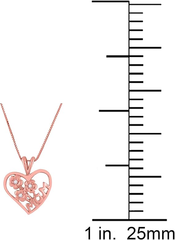 Heart Shape Mom Pendant For Woman With Floral Design In Center With Round Shape Diamond Crafted In 10k Rose White And Yellow Gold With 18" Gold Plated Over 925 Sterling Silver Box Chain