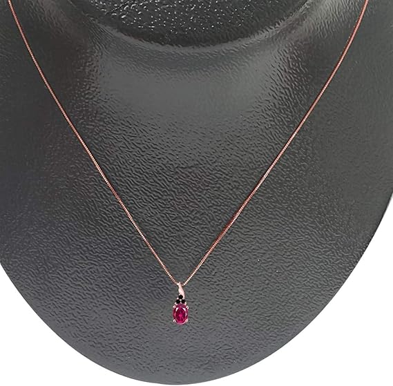 14k Rose, White, Yellow Gold Gemstone And Diamond Pendant Necklace For Women With 1.35 Cttw Oval Shape Ruby And Black Diamonds, Best Valentinesday Gift