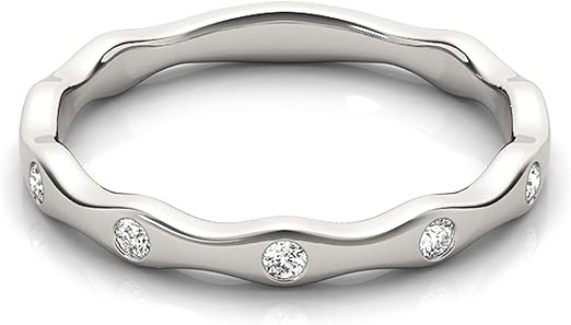 Aonejewelry 10K 0.15 Carat Bezel Set Solid Rose, White & Yellow Gold Diamond Wedding Band, Best Valentinesday Gift
