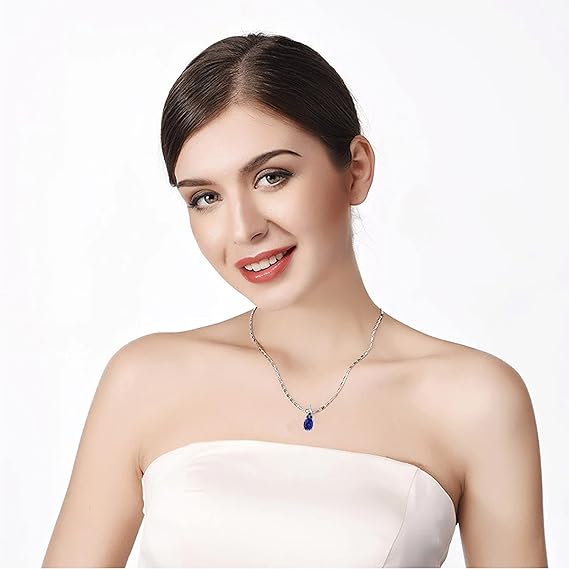 Tanzanite & Blue Diamond Pendant Necklace for Women | 14k Rose, White & Yellow Gold 1.36 carat 4 Stone Oval Shape Prong Setting 18" Silver Box Chain Necklace Wedding Jewelry Collection