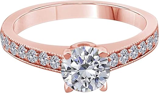 Aonejewelry 1.00 Carat Natural Diamond Engagement Wedding Sparkling Ring Crafted In 18K Solid Rose White And Yellow Gold For Woman, Best Valentinesday Gift