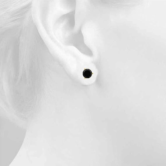 AoneJewelry1.00 CaratsW Round Black Diamond Solitaire Stud Earrings for Women In 14K Yellow Gold Prong-Setting Gemstone Wedding Jewelry Collection