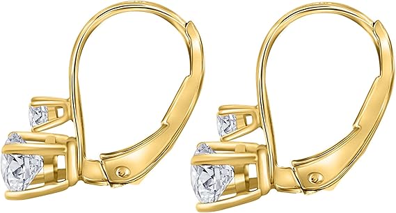 White Diamond Leverback Earring for Women| 14K Rose,White & Yellow Gold 0.75 Carat 4 Stone Round Cut Prong Setting Genuine Diamond Wedding Jewelry Collection