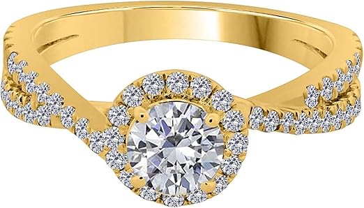 1.00 Carat 14K Solid Yellow Gold Diamond Halo Engagement Ring, Best Valentinesday Gift