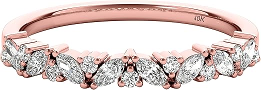 AoneJewelry 0.50 Cttw Marquise & Round Shape Lab-grown White Diamond Wedding Band made in 10K Rose, White, Yellow Gold