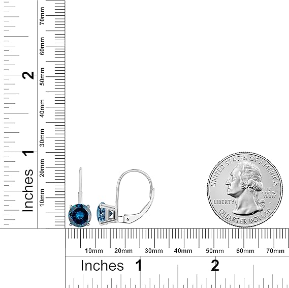 Blue Diamond Leverback Earring for Women| 14K White & Yellow Gold 0.30 Carat 2 Stone Round Cut Prong Setting Genuine Diamond Wedding Jewelry Collection