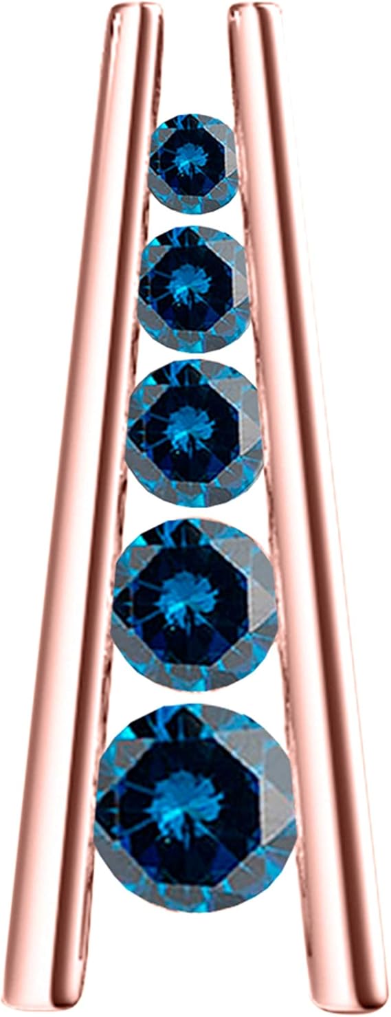 1.00 Carat 5 Stone Natural Blue Diamond Straight Bar Design Pendant Necklace For Woman Crafted In 10k Rose White And Yellow Gold With 18" Gold Plated Over 925 Sterling Silver Box Chain