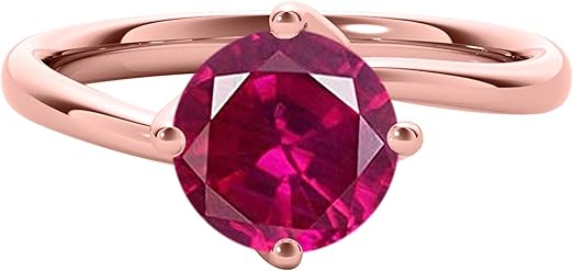 Aonejewelry 0.85 Carat 6mm Round Shape Created Ruby Gemstone Solitaire Engagement Wedding Ring For Woman Crafted In 10K Rose White & Yellow Gold