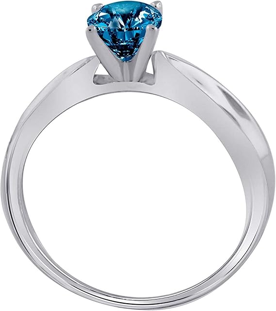 14K 1.00 Carat Solitaire Blue Diamond White, Yellow & Rose Gold Ring, Best Valentinesday Gift