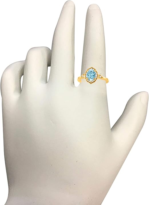 Aonejewelry 0.85 Carat Oval Shape Aquamarine And Diamond Ring In 10K Solid Rose, White & Yellow Gold, Best Valentinesday Gift
