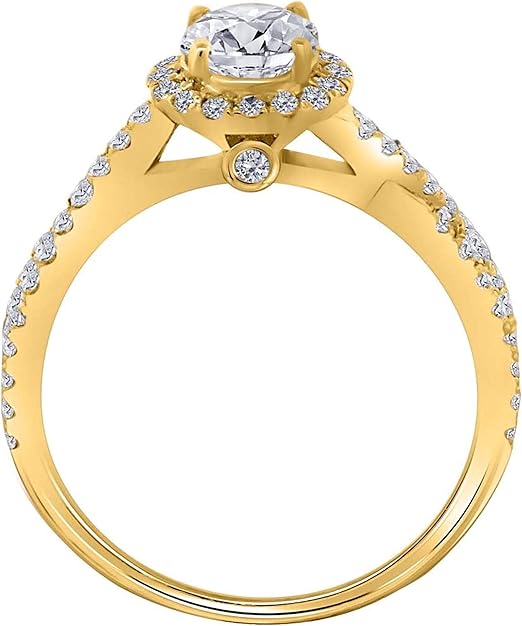 1.00 Carat 14K Solid Yellow Gold Diamond Halo Engagement Ring, Best Valentinesday Gift