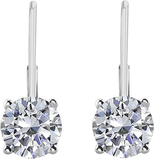 14K White Gold 0.20 Carat Lab Grown White Diamond Leverback Dangle Earrings